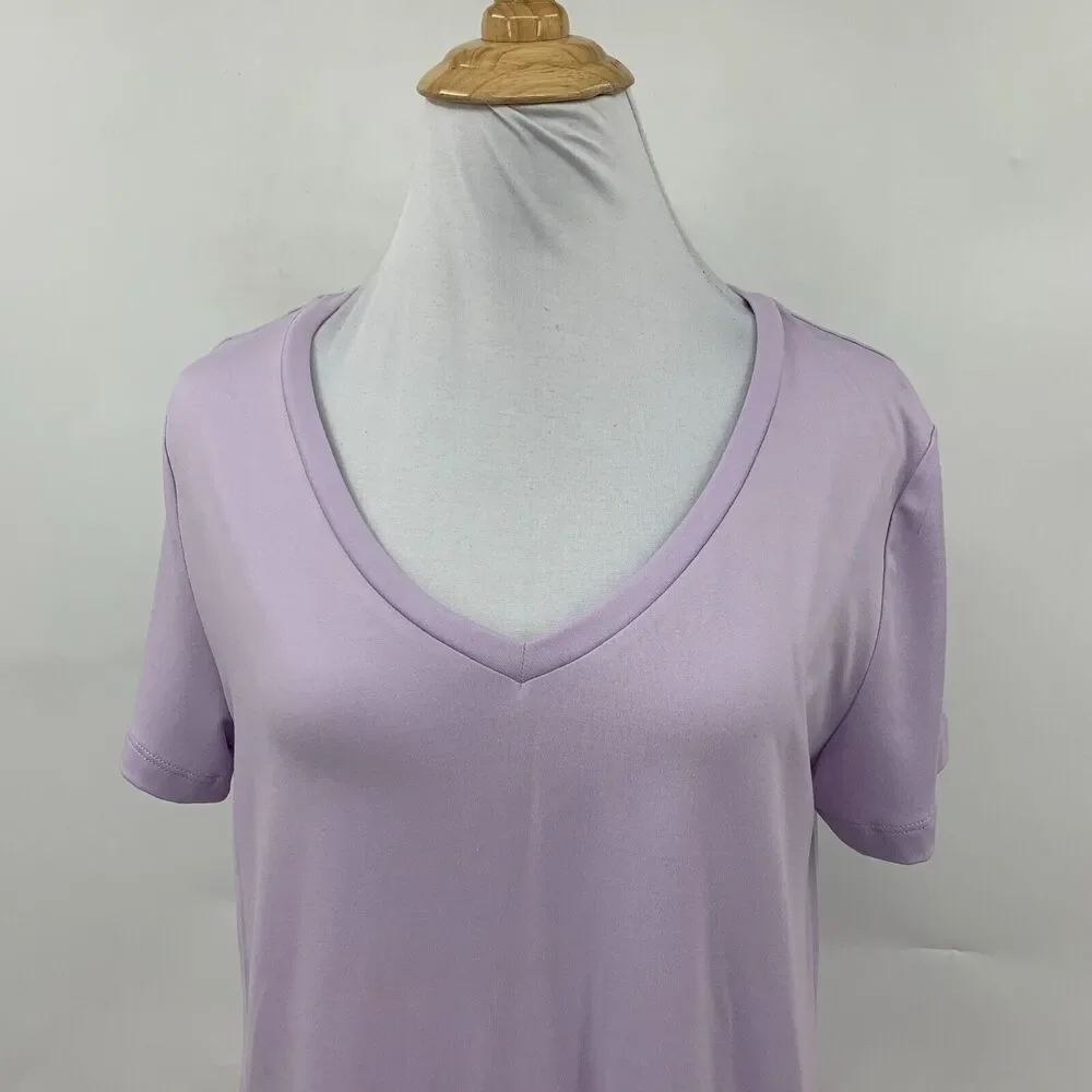 Eddie Bauer Sleepwear V Neck Tee Womens S Small Lavender Short Sleeve Stretch